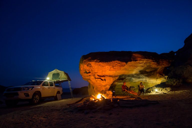 Camping in the Aba Huab riverbed, Namibia