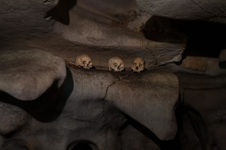 Human skulls in cave grave Londa Tana Toraja sulawesi