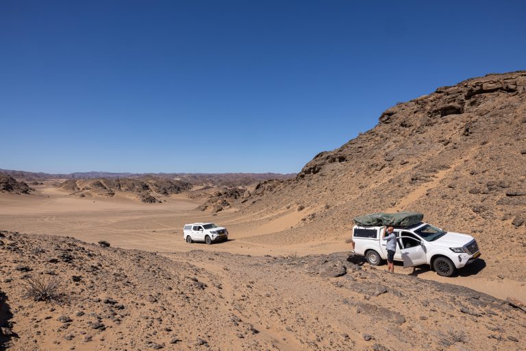 Driving through the Namib Desert in Kaokoland, Namibia