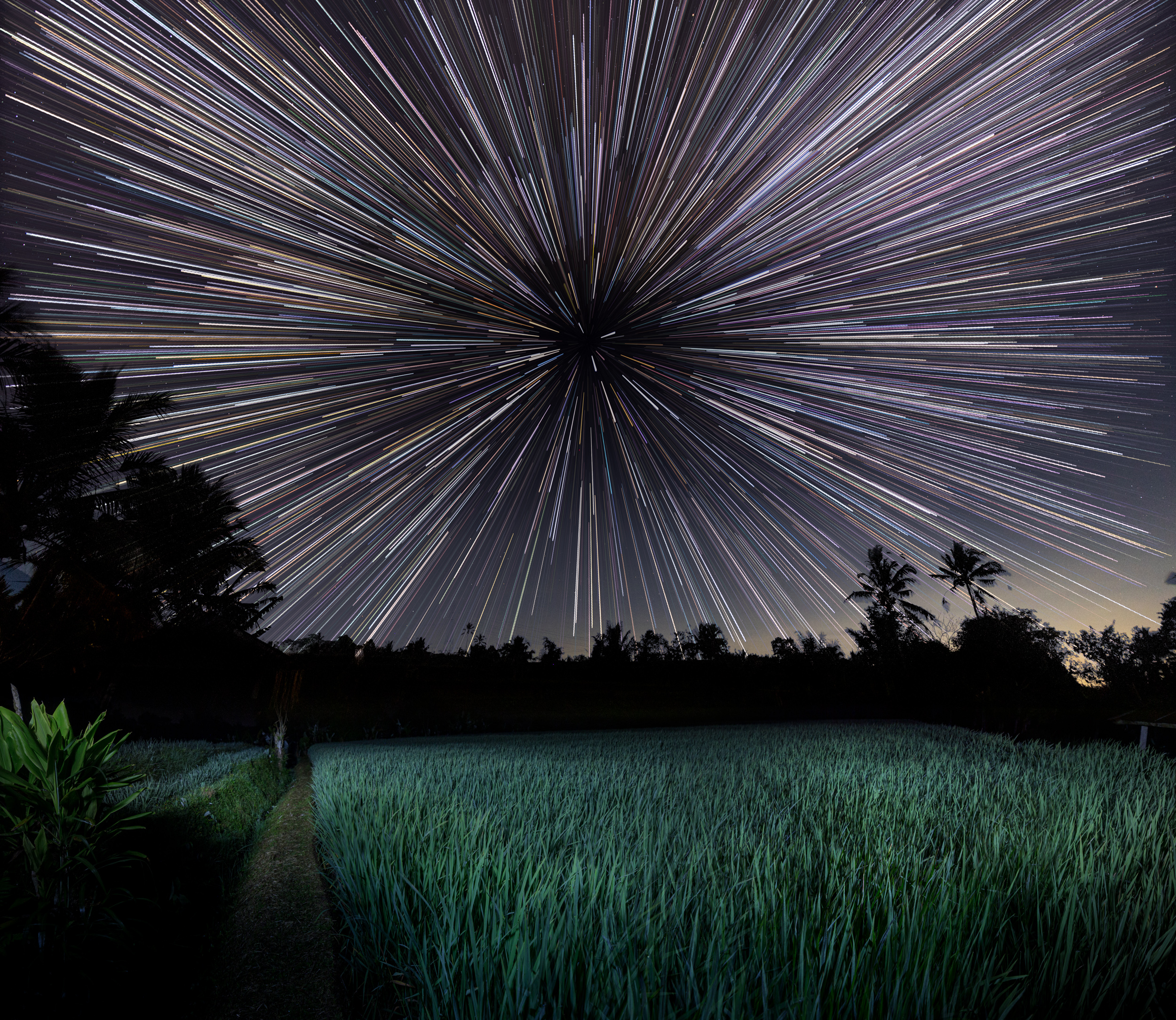 Nightscape photography star trails Bali